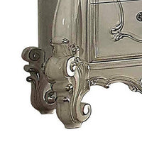 BM185874 Two Drawers Wooden Nightstand with Carved Details, Bone White