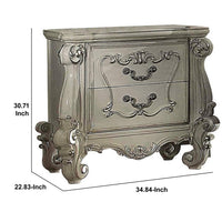 BM185874 Two Drawers Wooden Nightstand with Carved Details, Bone White