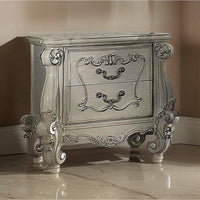 BM185874 Two Drawers Wooden Nightstand with Carved Details, Bone White