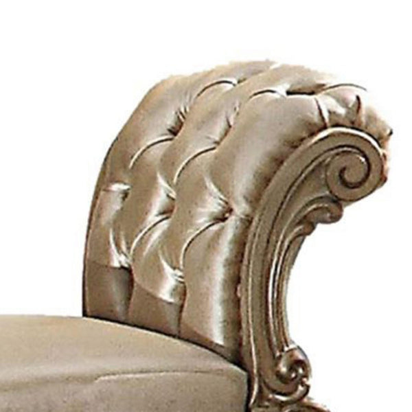 Nailhead Trim Leatherette Vanity Stool with Scrolled Legs, Champagne Gold - BM185905