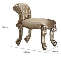 Nailhead Trim Leatherette Vanity Stool with Scrolled Legs, Champagne Gold - BM185905