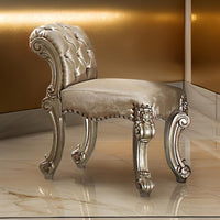 Nailhead Trim Leatherette Vanity Stool with Scrolled Legs, Champagne Gold - BM185905