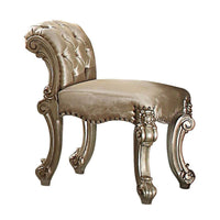 Nailhead Trim Leatherette Vanity Stool with Scrolled Legs, Champagne Gold - BM185905