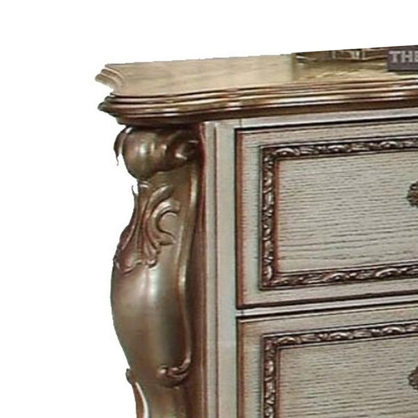 Wooden Nightstand with Two Drawers, Gold & Bone White - AMF-23163
