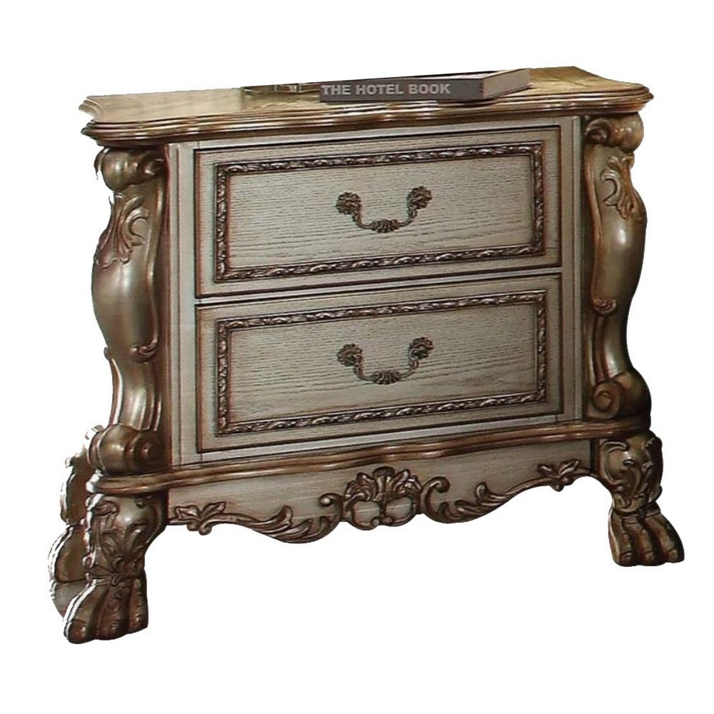 Wooden Nightstand with Two Drawers, Gold & Bone White - AMF-23163
