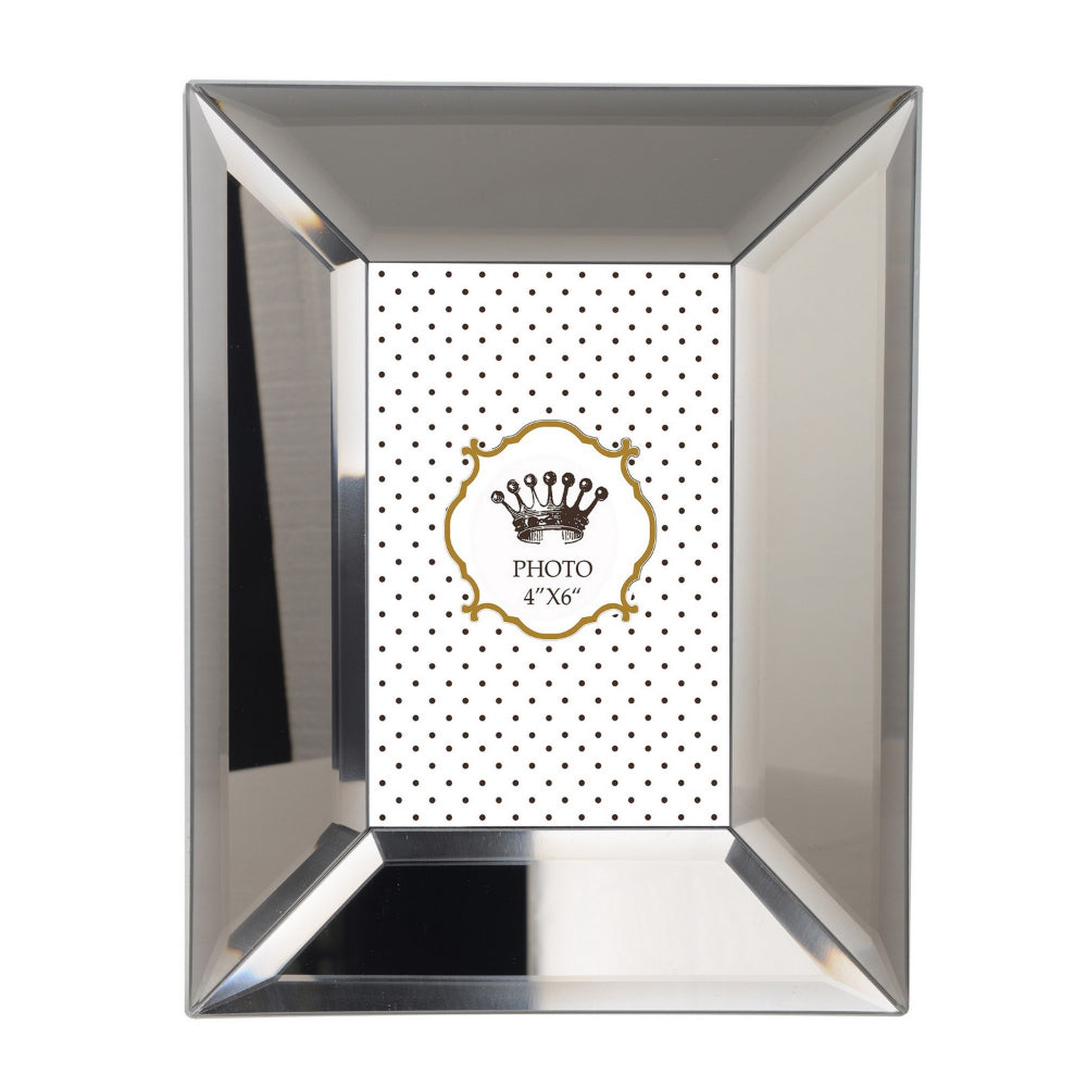 Wooden Picture Frame With Beveled Glass Borders, White and Gray