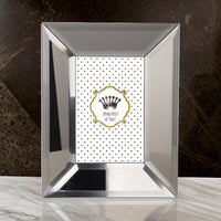 Wooden Picture Frame With Beveled Glass Borders, White and Gray