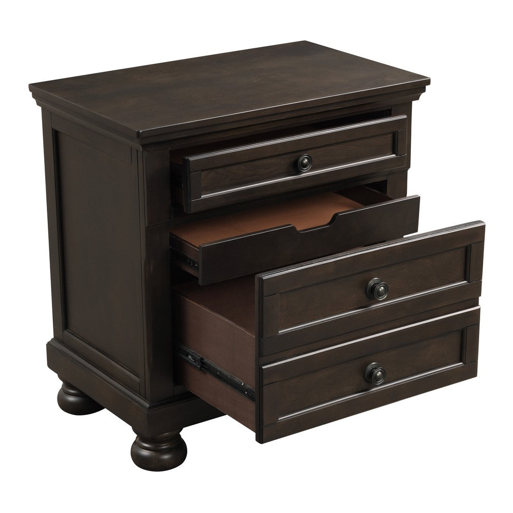 Wooden Mid Century Design Night Stand Chest With Hidden Drawer, Dark Brown - BM185981