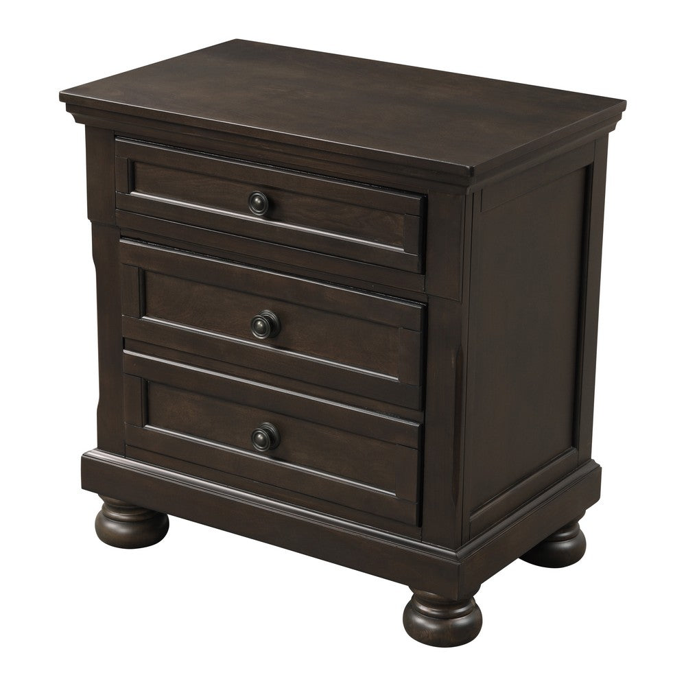 Wooden Mid Century Design Night Stand Chest With Hidden Drawer, Dark Brown - BM185981