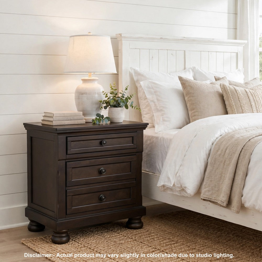 Wooden Mid Century Design Night Stand Chest With Hidden Drawer, Dark Brown - BM185981