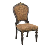 Wooden Tuscan Style Side Chair With Fabric Upholstery, Set of 2, Cherry Brown  - BM186013
