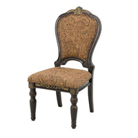 Wooden Tuscan Style Side Chair With Fabric Upholstery, Set of 2, Cherry Brown  - BM186013