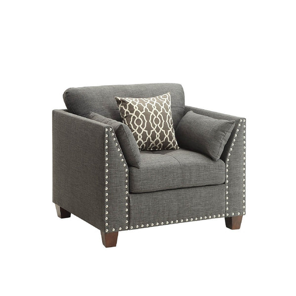 34 Inch Wide Nailhead Fabric Upholstered Accent Chair, Gray - AMF-52407