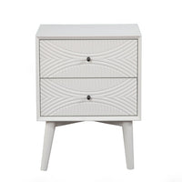 Two Drawers Mahogany Wood Nightstand with Tapered Legs, White