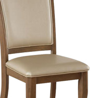 BM186183 Leatherette Upholstered Wooden Side Chair, Set of 2, Beige and Brown