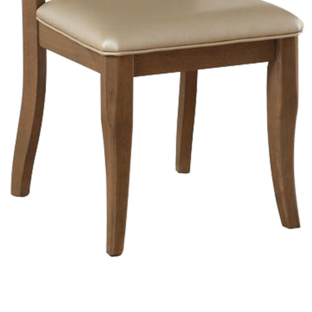 BM186183 Leatherette Upholstered Wooden Side Chair, Set of 2, Beige and Brown