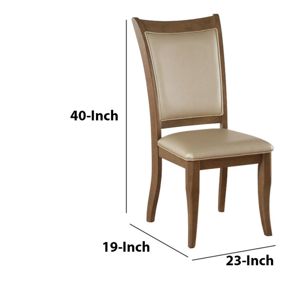 BM186183 Leatherette Upholstered Wooden Side Chair, Set of 2, Beige and Brown