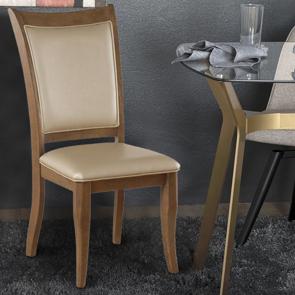 BM186183 Leatherette Upholstered Wooden Side Chair, Set of 2, Beige and Brown