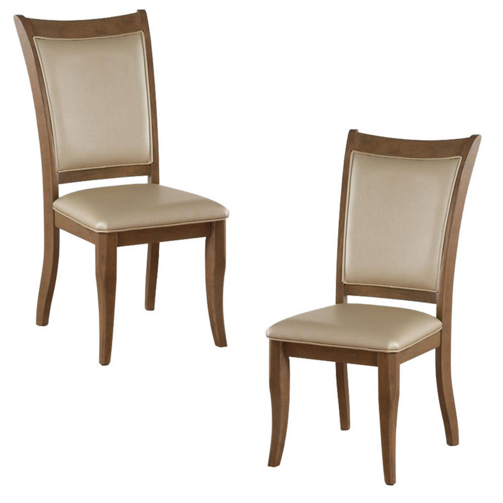 BM186183 Leatherette Upholstered Wooden Side Chair, Set of 2, Beige and Brown