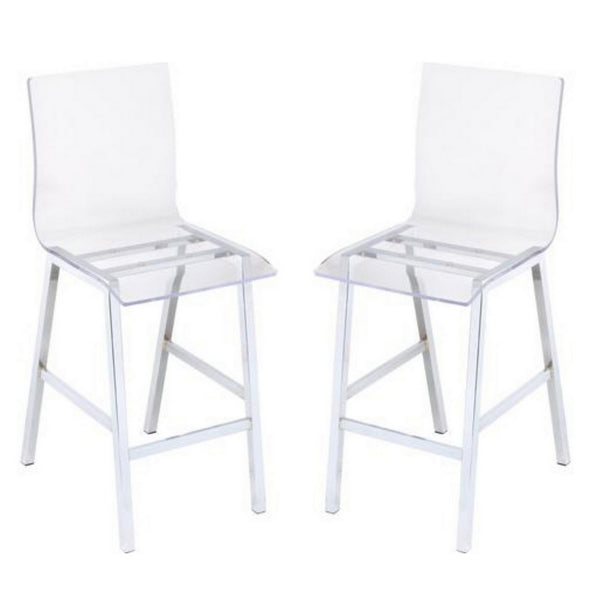 Counter Height Dining Chair Clear Acrylic, Chrome, Set of 2 - AMF-72592