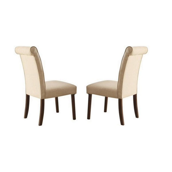 Dining Chair with Fabric Button Tufted Back, Set of 2, Beige - AMF-72822