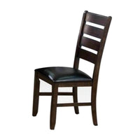 Ladder Back Wooden Side Chair with Leatherette seat, Set of 2, Black and Brown - AMF-74624