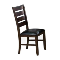 Ladder Back Wooden Side Chair with Leatherette seat, Set of 2, Black and Brown - AMF-74624