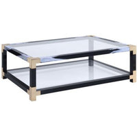 34 Inch Glass Top Rectangular Metal Coffee Table, Black - BM186275