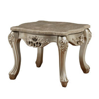 Marble Top Wooden End Table with Queen Anne Style Legs, Champagne Gold - AMF-81042