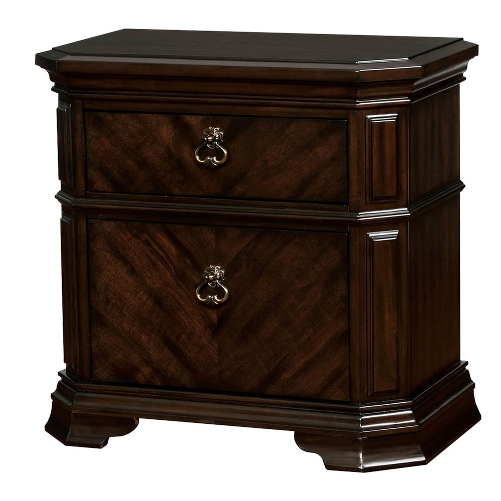 Two Drawer Solid Wood Nightstand with Clipped Corner, Espresso Brown - FOA-CM7751N