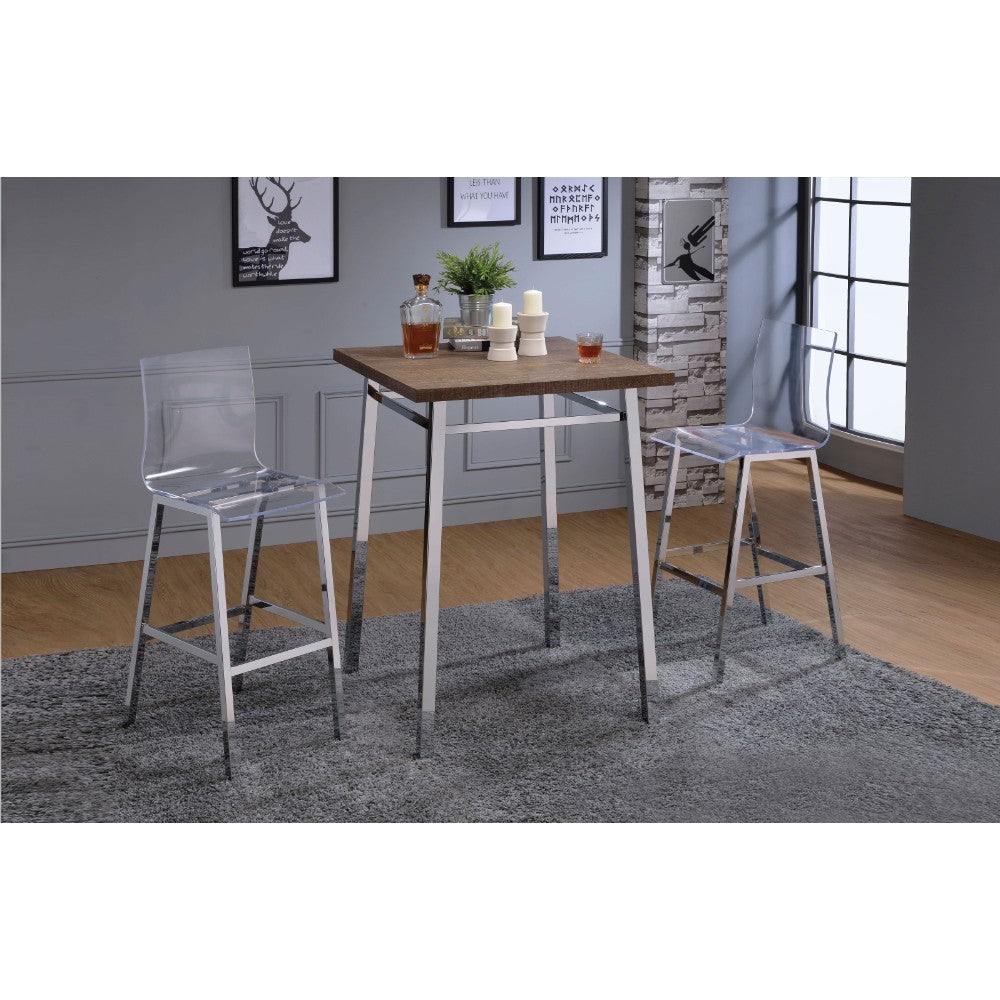 Contemporary Style Square Wood and Metal Bar Table, Brown and Silver - AMF-72595