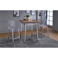 Contemporary Style Square Wood and Metal Bar Table, Brown and Silver - AMF-72595