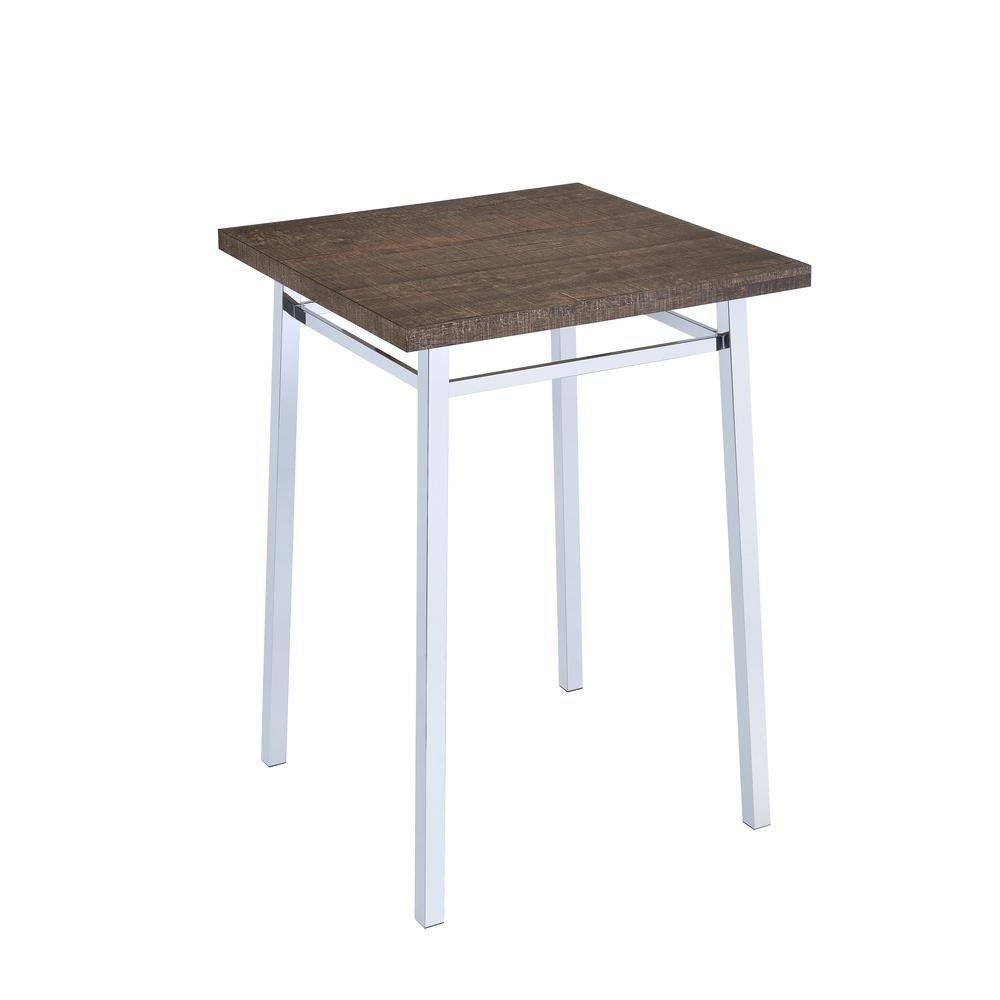 Contemporary Style Square Wood and Metal Bar Table, Brown and Silver - AMF-72595