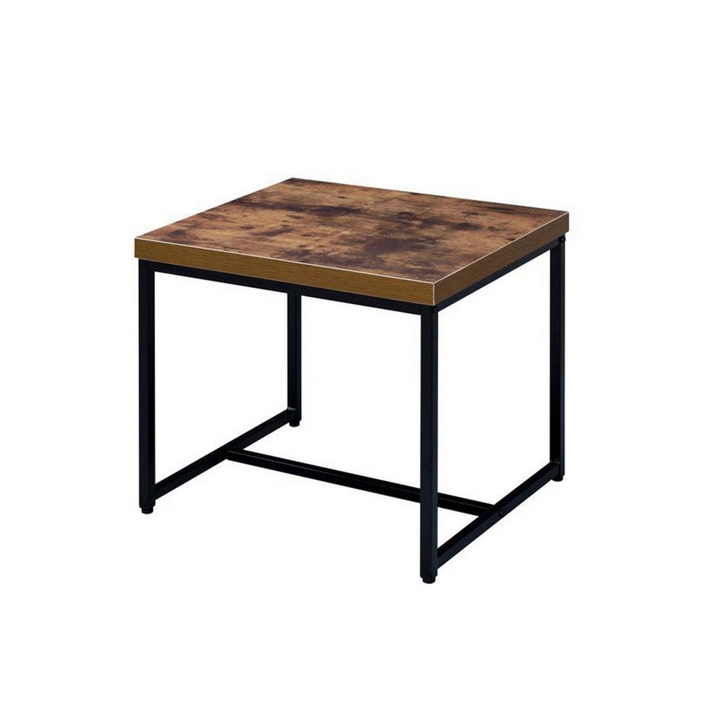 Contemporary Style Rectangular Wood and Metal End Table, Brown and Black - AMF-80617