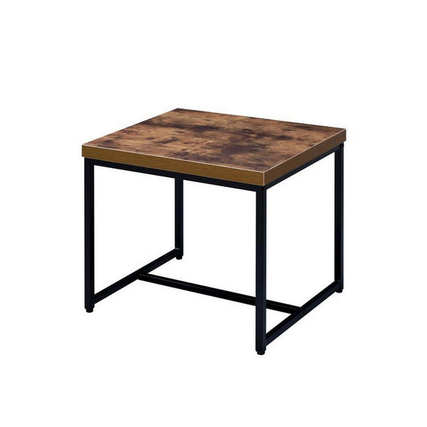 Contemporary Style Rectangular Wood and Metal End Table, Brown and Black - AMF-80617