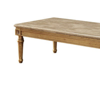 Traditional Style Rectangular Wood and Marble Coffee Table, Gold - AMF-81715