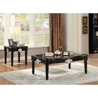 Traditional Rectangular Wooden Coffee Table with Scalloped Top, Black - AMF-82110