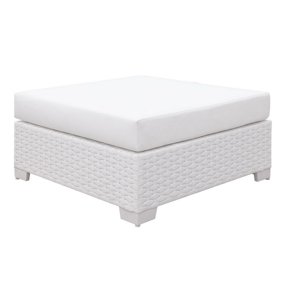 Faux Polyester and Aluminum Square Ottoman with Padded Seat Cushion, White - FOA-CM-OS2128WH-F