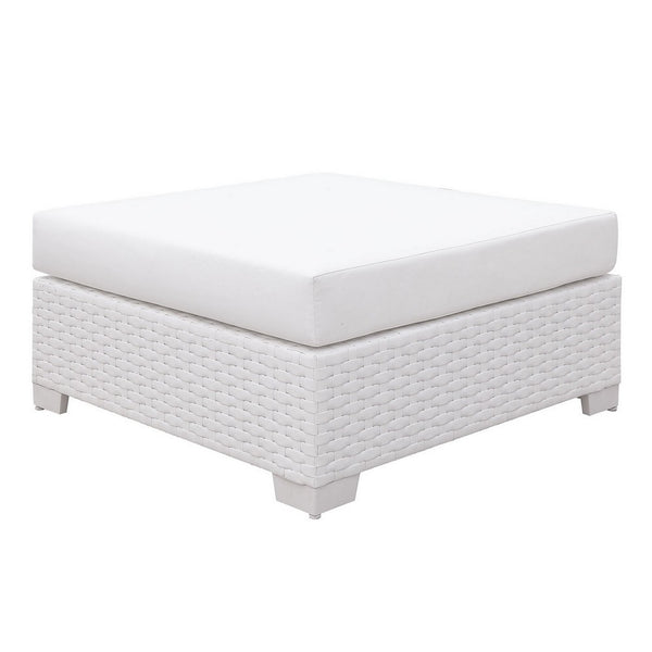 Faux Polyester and Aluminum Square Ottoman with Padded Seat Cushion, White - FOA-CM-OS2128WH-F