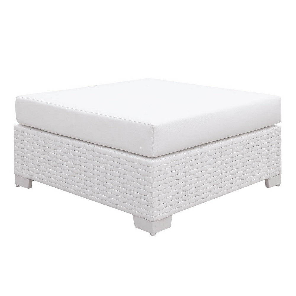 Faux Polyester and Aluminum Square Ottoman with Padded Seat Cushion, White - FOA-CM-OS2128WH-F