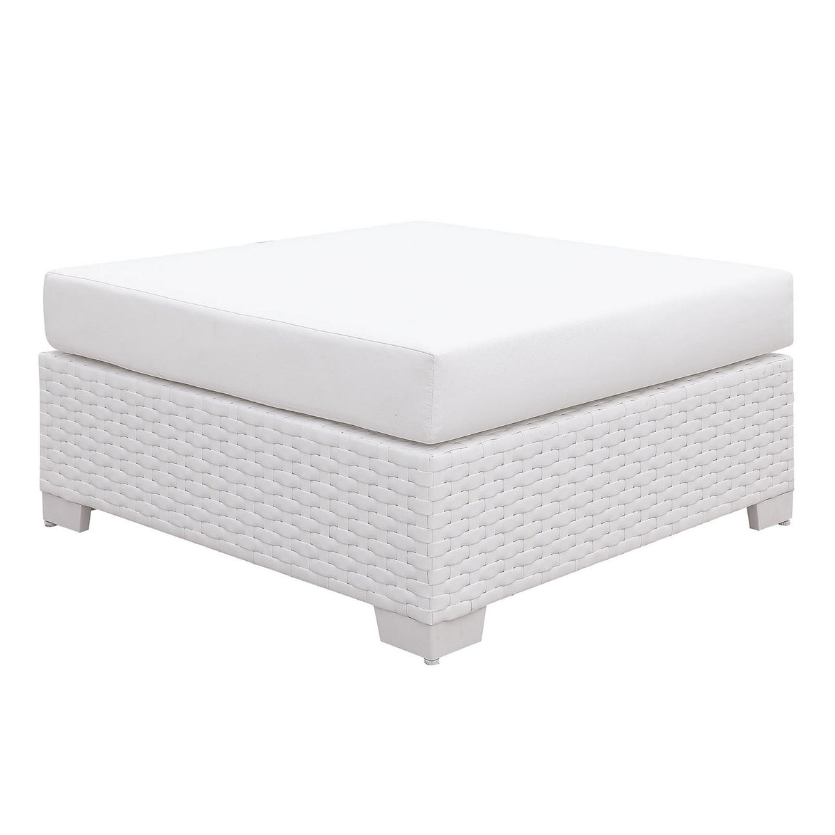 Faux Polyester and Aluminum Square Ottoman with Padded Seat Cushion, White - BM187196