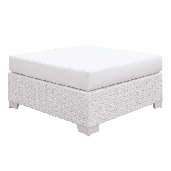 Faux Polyester and Aluminum Square Ottoman with Padded Seat Cushion, White - BM187196