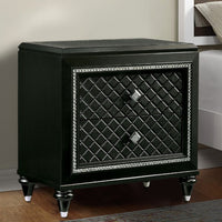 Two Drawer Solid Wood Nightstand with Turned Legs, Gray and Silver - BM187228