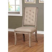Fabric Upholstered Wooden Side Chair with Button Tufted Back, Pack Of 2, Beige and Brown - FOA-CM3577SC-2PK