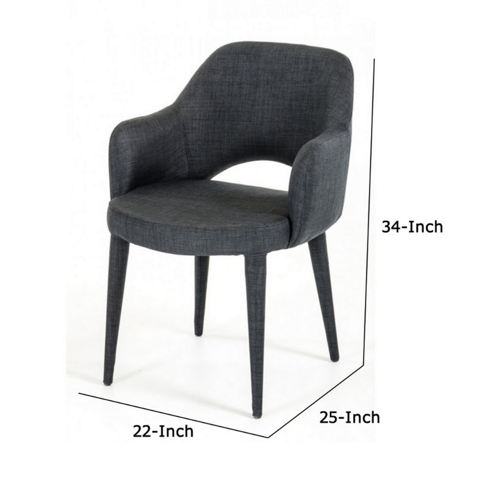 Fabric Upholstered Metal Dining Chair with Cutout Back Design, Gray