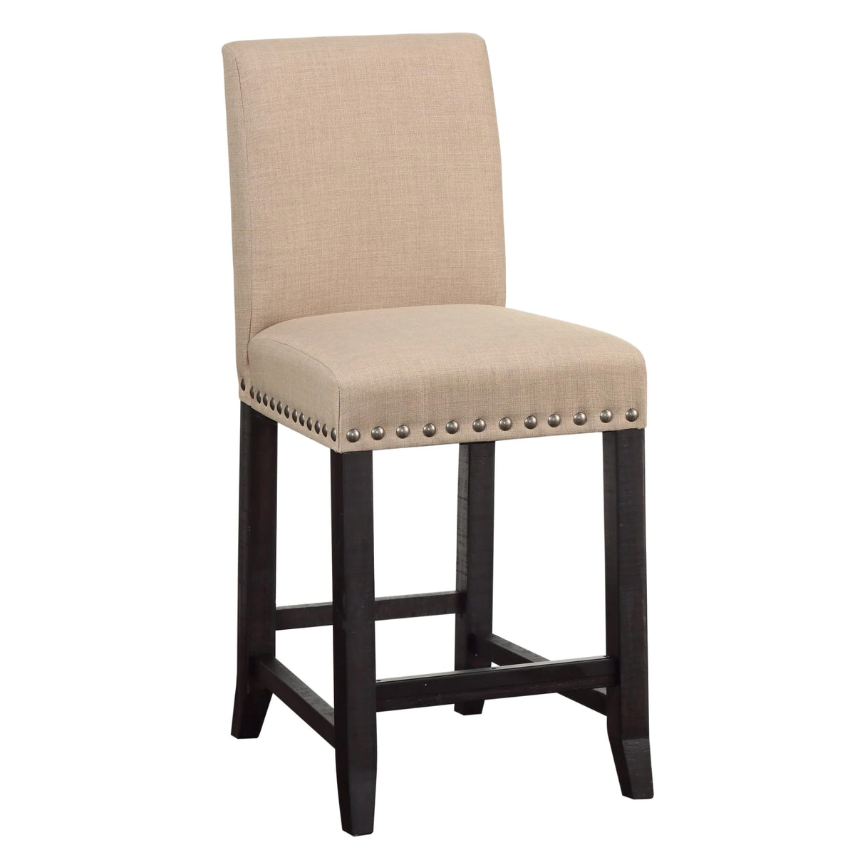 Fabric Upholstered Wooden Counter Height Stool with Nail head Trim, Set of 2,  Brown - BM187613