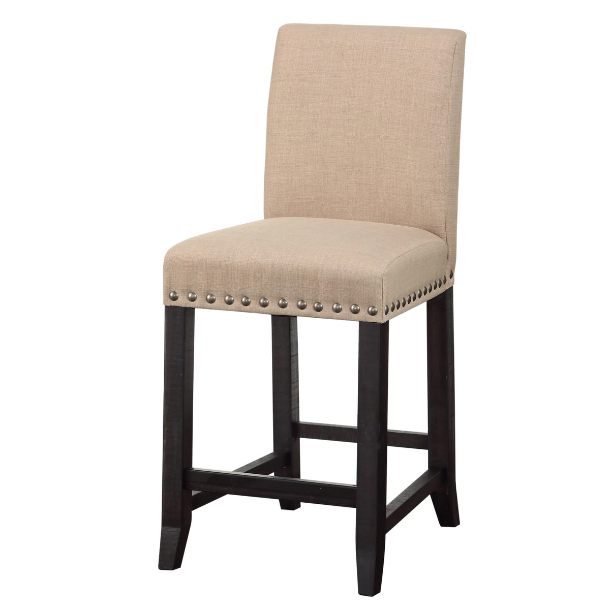 Fabric Upholstered Wooden Counter Height Stool with Nail head Trim, Set of 2,  Brown - BM187613