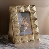 Rectangular Shaped Polyresin Photo Frame with Mirror and Pyramid Like Design , Gold