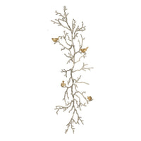 Branch Shape Aluminum Wall Decor with Four Bird Accents, Gold