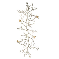 Branch Shape Aluminum Wall Decor with Four Bird Accents, Gold